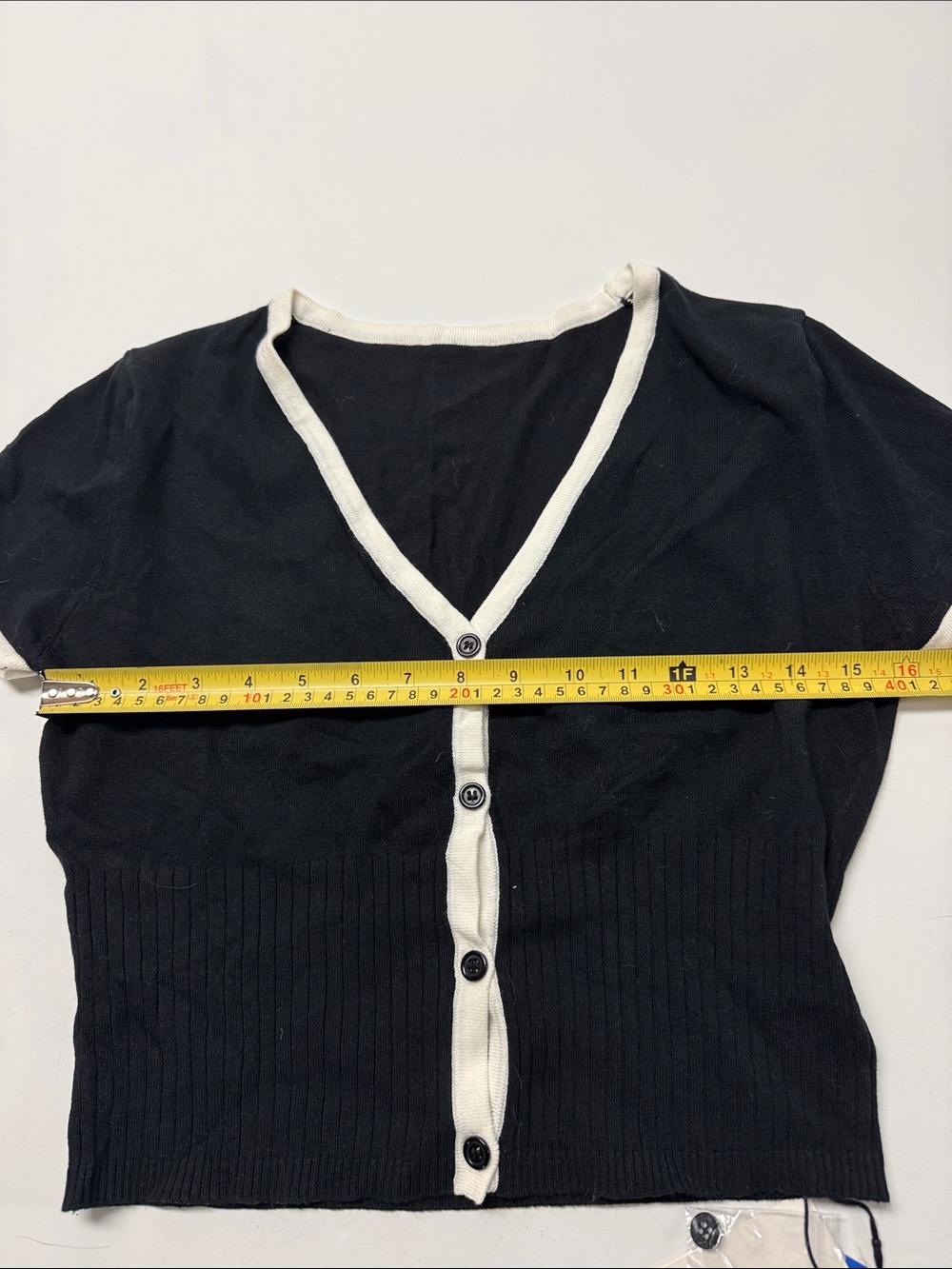 Cider Black Knit Crop Top with Cream Trim - Picture 4 of 5
